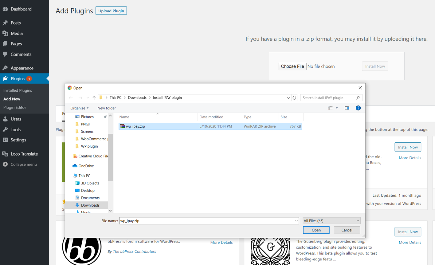 wp upload plugina